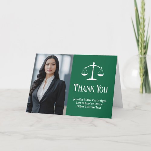 Green Law School Graduation Photo Custom Lawyer Thank You Card