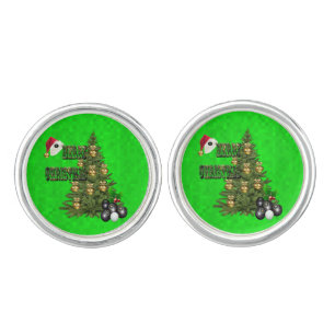 Green Lawn Bowls Merry Christmas Design, Cufflinks
