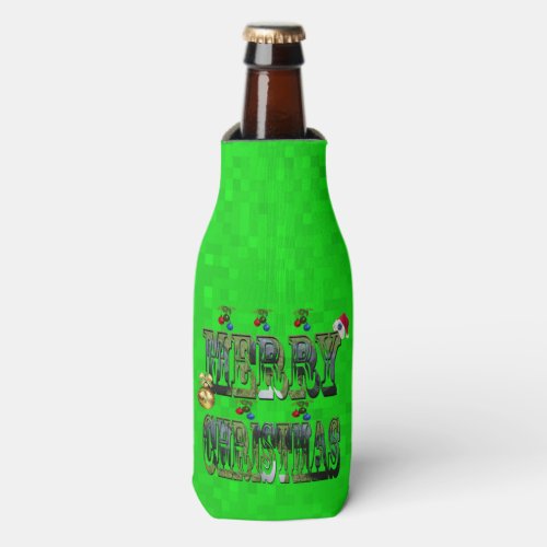 Green Lawn Bowls Merry Christmas Logo Bottle Cooler