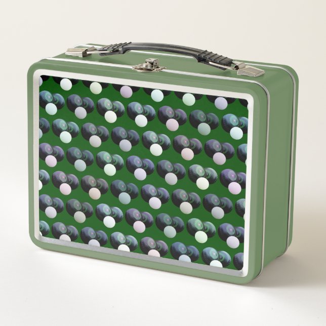 Green Lawn Bowls Pattern, Metal Lunch Box (Front)