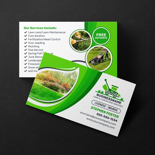 Green Lawn Care Landscaping Mow Mulching Service Business Card