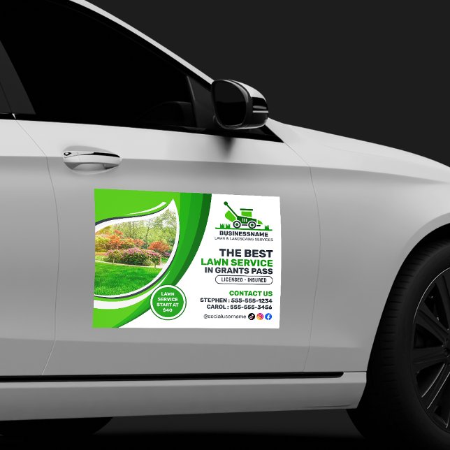 Green Lawn Care Landscaping Mow Mulching Service Car Magnet (Creator Uploaded)