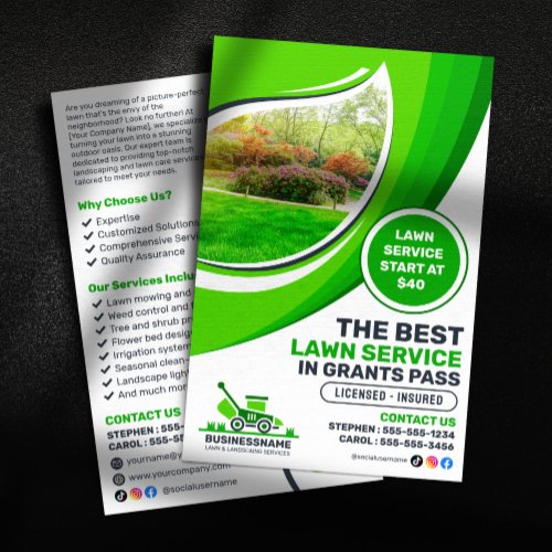 Green Lawn Care Landscaping Mow Mulching Service Flyer