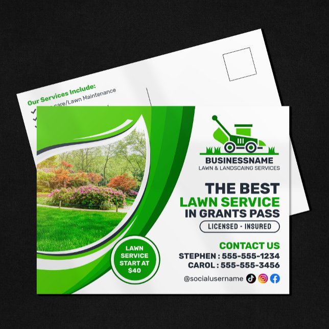 Green Lawn Care Landscaping Mow Mulching Service Postcard (Creator Uploaded)