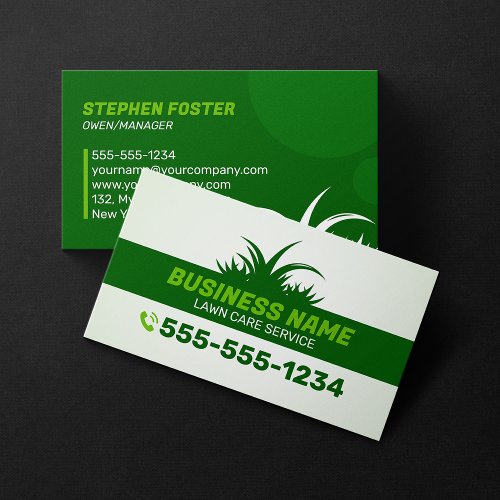 Green Lawn Care  Landscaping Service Grass Field Business Card