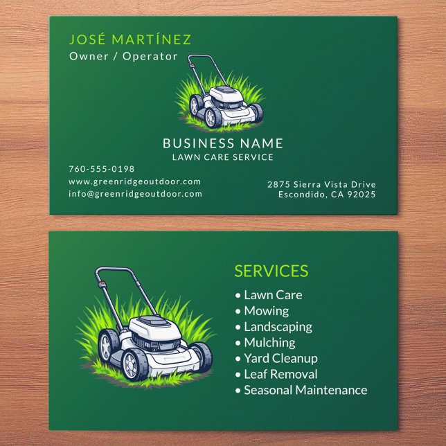 Green Lawn Care Mowing and Service Professional Business Card (Creator Uploaded)