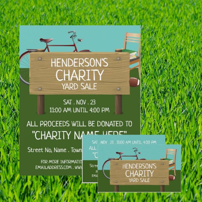 Green Lawn, Charity Yard Sale Event Advertising Business Card (Creator Uploaded)