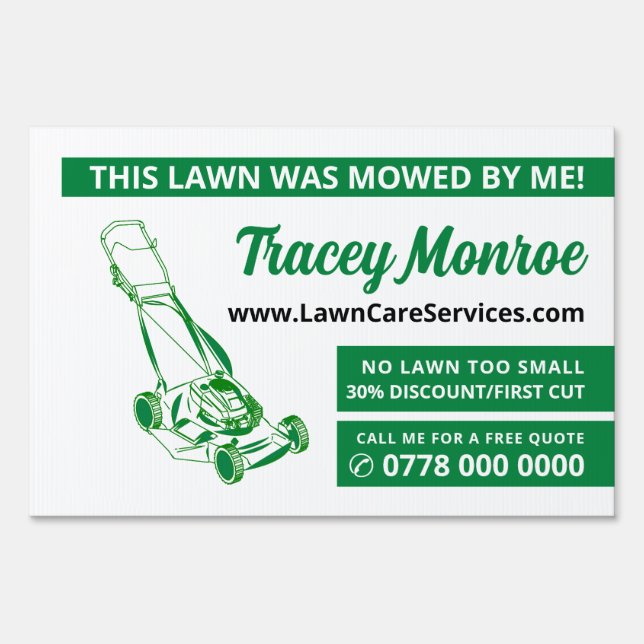 Green Lawn-Mower, Lawn Care Services Advertising Sign (Front)