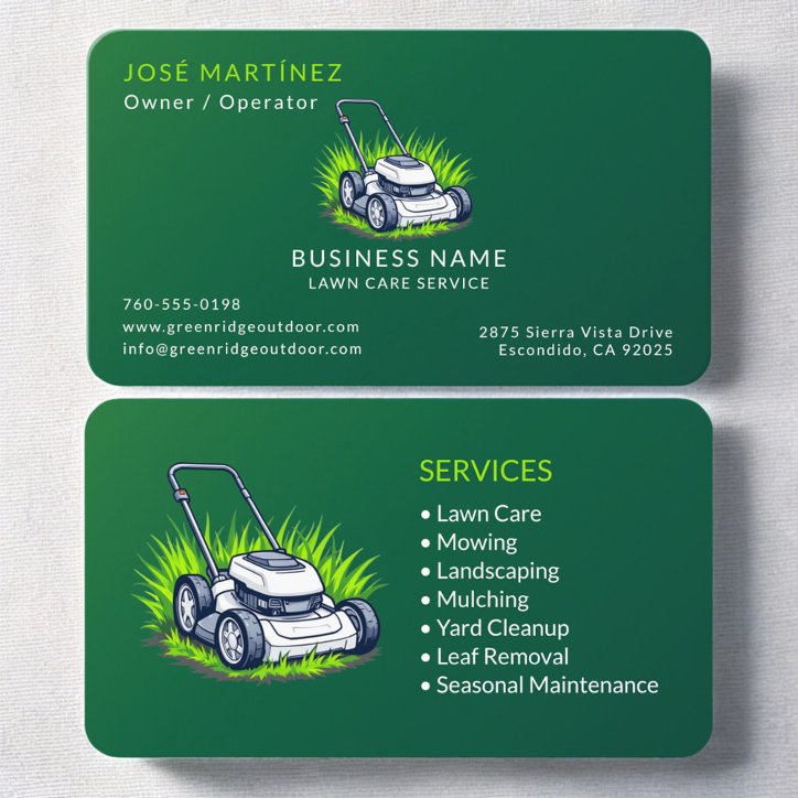 Green Lawn Service And Maintenance Professional Business Card