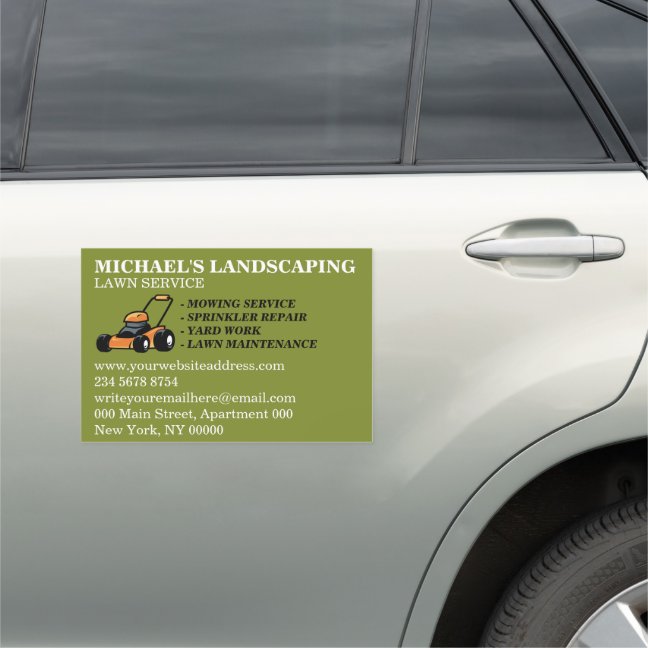 Green Lawn Service Gardener Landscape Car Magnet