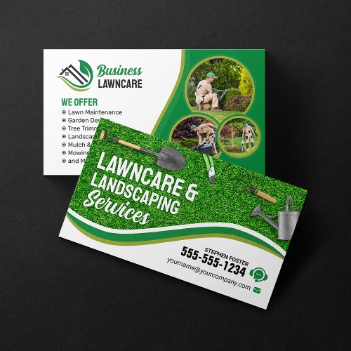 Green Lawncare Landscaping Garden Lawn Care Mowing Business Card