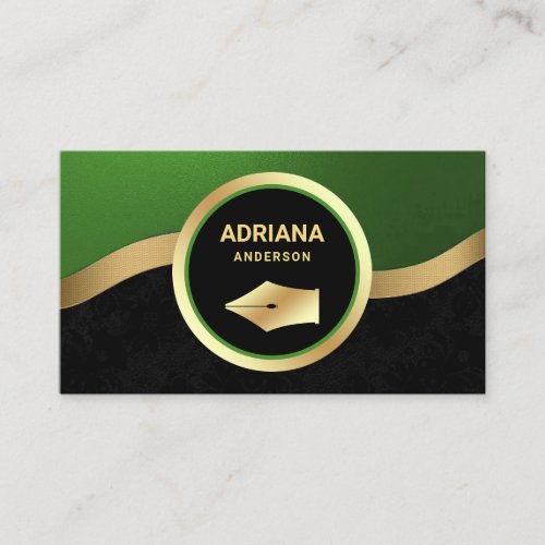 Green Lawyer Attorney Gold Pen Nib Notary Business Card