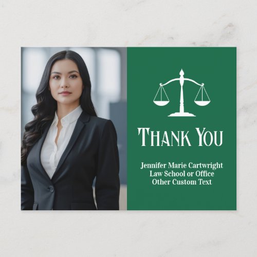 Green Lawyer Photo Scales of Justice Thank You Postcard