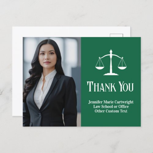 Green Lawyer Photo Scales of Justice Thank You Postcard