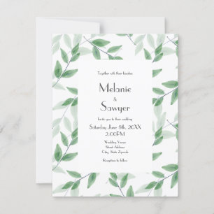 Green Layered Watercolor Leaves Invitation