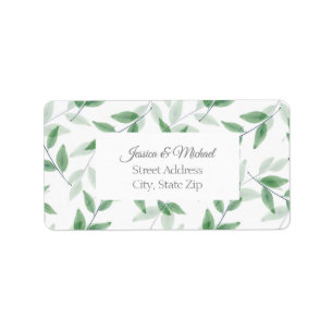 Green Layered Watercolor Leaves Pattern Label