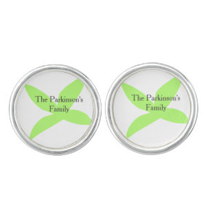 Green leaf abstract pastel family name retro boho cufflinks