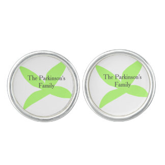 Green leaf abstract pastel family name retro boho cufflinks