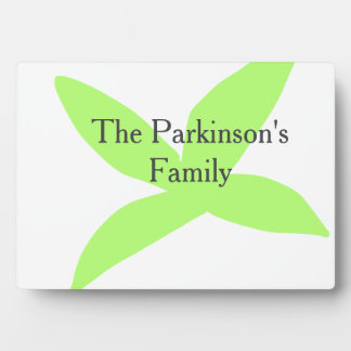 Green leaf abstract pastel family name retro boho plaque