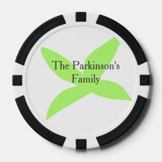 Green leaf abstract pastel family name retro boho poker chips