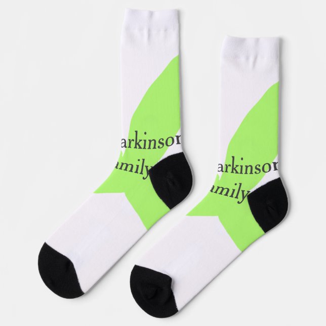 Green leaf abstract pastel family name retro boho  socks (Left)