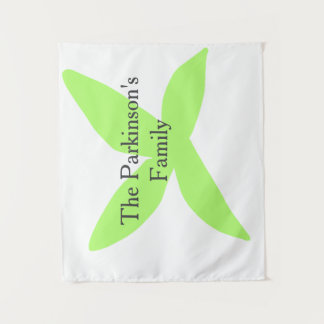 Green leaf abstract pastel family name retro boho tapestry