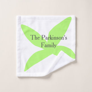Green leaf abstract pastel family name retro boho wash cloth