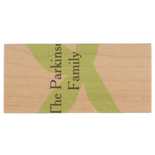 Green leaf abstract pastel family name retro boho wood flash drive