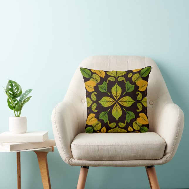Green Leaf Abstract Square Throw Pillow (Chair)