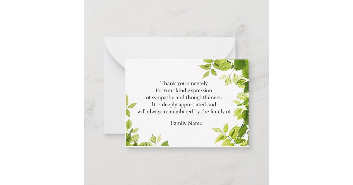 Green Leaf After Funeral Thank You Cards Zazzle