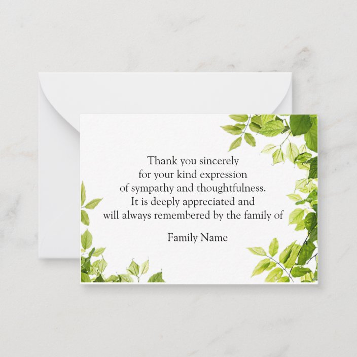 Green Leaf After Funeral Thank You Cards
