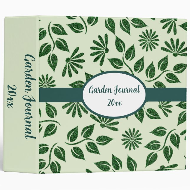 Green Leaf and Flower Texture Garden Journal 3 Ring Binder (Front/Spine)