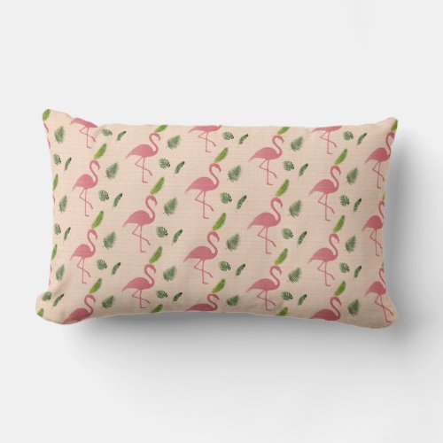Green Leaf and Pink Flamingo Pattern Lumbar Pillow