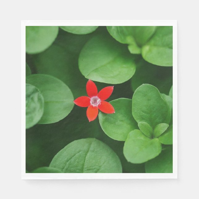 Green Leaf and Red Flower Design Napkins (Front)