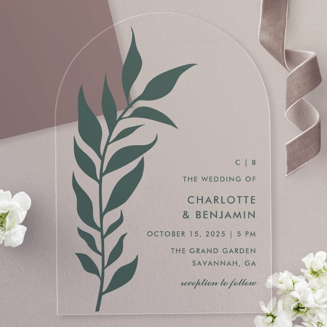 Green Leaf Arch Modern Wedding Acrylic Invitations (Creator Uploaded)
