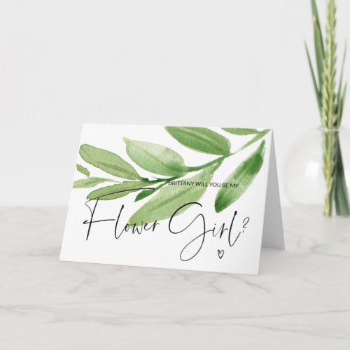 Green Leaf Ask Flower Girl Proposal Wedding Card