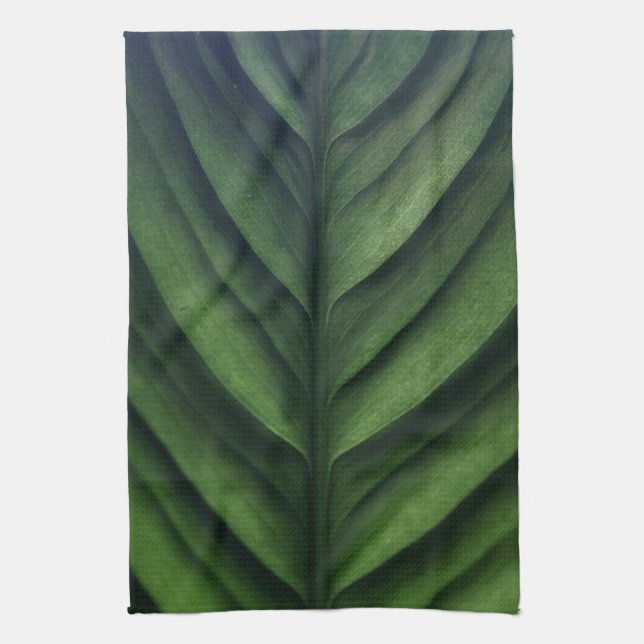 Green leaf, banana leaf, striped, folded kitchen towel (Vertical)