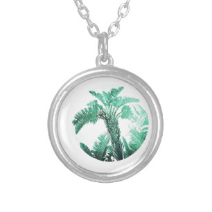 Green leaf banana plant silver plated necklace