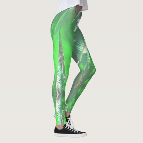 Green leaf banana type plant leaves pastel leggings