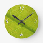 Green Leaf Botanical Nature Photography Round Clock