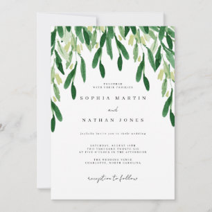 Green Leaf Botanical Watercolor Wedding Invitation