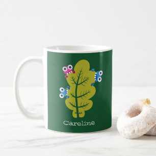 Green Leaf Bugs Kawaii Cute Kids Name Coffee Mug
