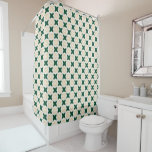 Green leaf checkered pattern yellow flower shower curtain