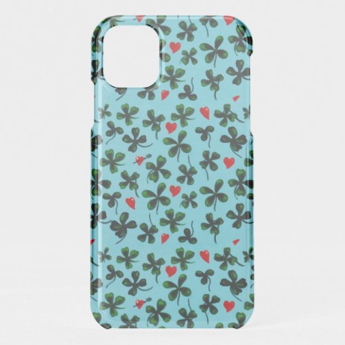 Green Leaf Clover Love Heart Watercolor iPhone 11 Case