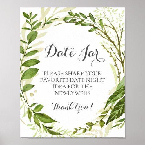 Green Leaf Date Jar Sign Wedding Rustic Greenery