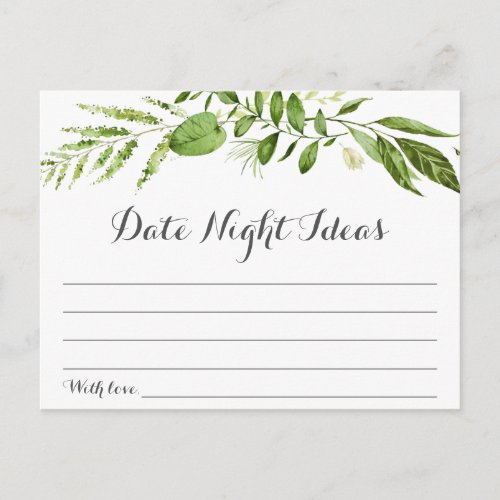 Green Leaf Date Night Ideas Cards Rustic Greenery Postcard