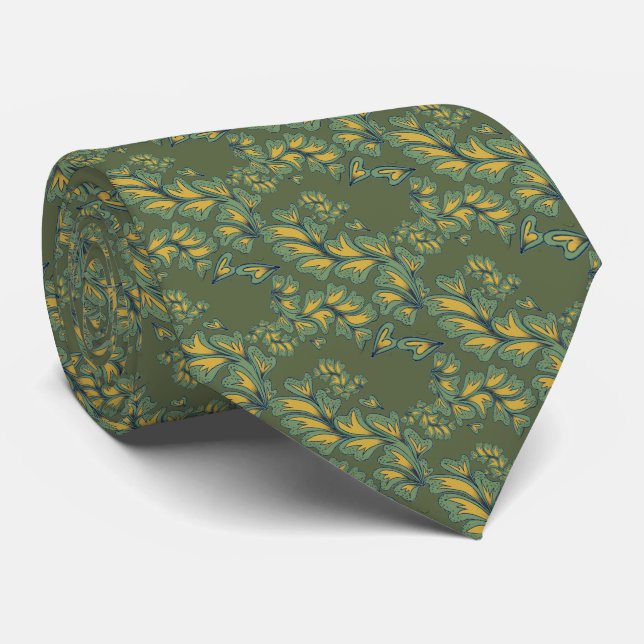 Green leaf decoration neck tie (Rolled)