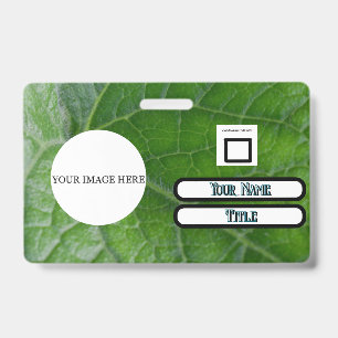 Green Leaf Detail Custom Name Image Employee Badge