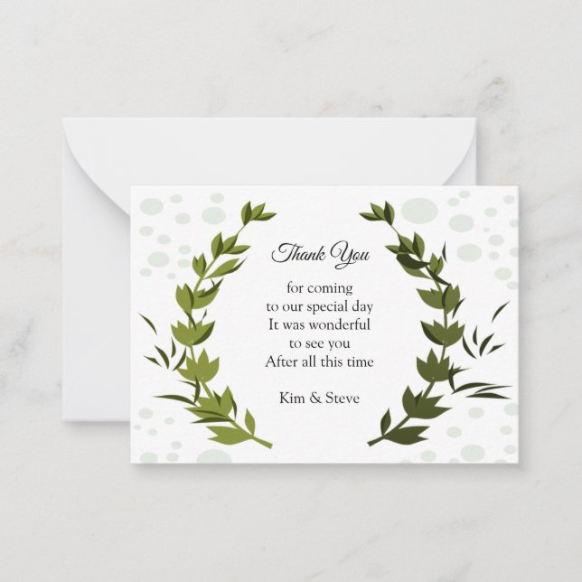 Green Leaf Dot Pattern Thank You Card (Front)