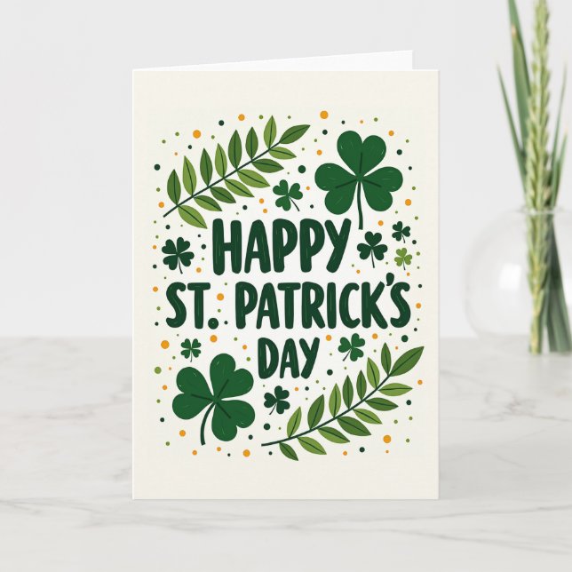 Green Leaf Dots Happy St Patricks Card (Front)